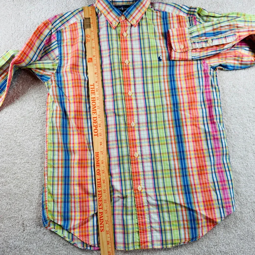 Ralph Lauren Boy Large Madras Plaid Button Down Shirt Multicolor Cotton Long Slv